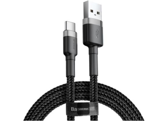 Baseus Cafule Series USB-A to Type-C Cable - 3A Fast Charge & 480Mbps High-Speed Data Transfer, Nylon Braided, 1M - Black